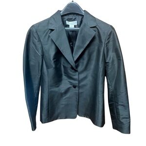 Brooks Brothers Women's 100% Silk Taffeta Black 2 Button Blazer
